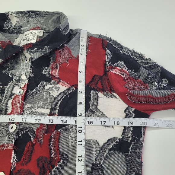 Parsley & Sage Women's Medium‎ Button Down Frayed Patchwork Tunic Top Red Grey - Picture 6 of 8